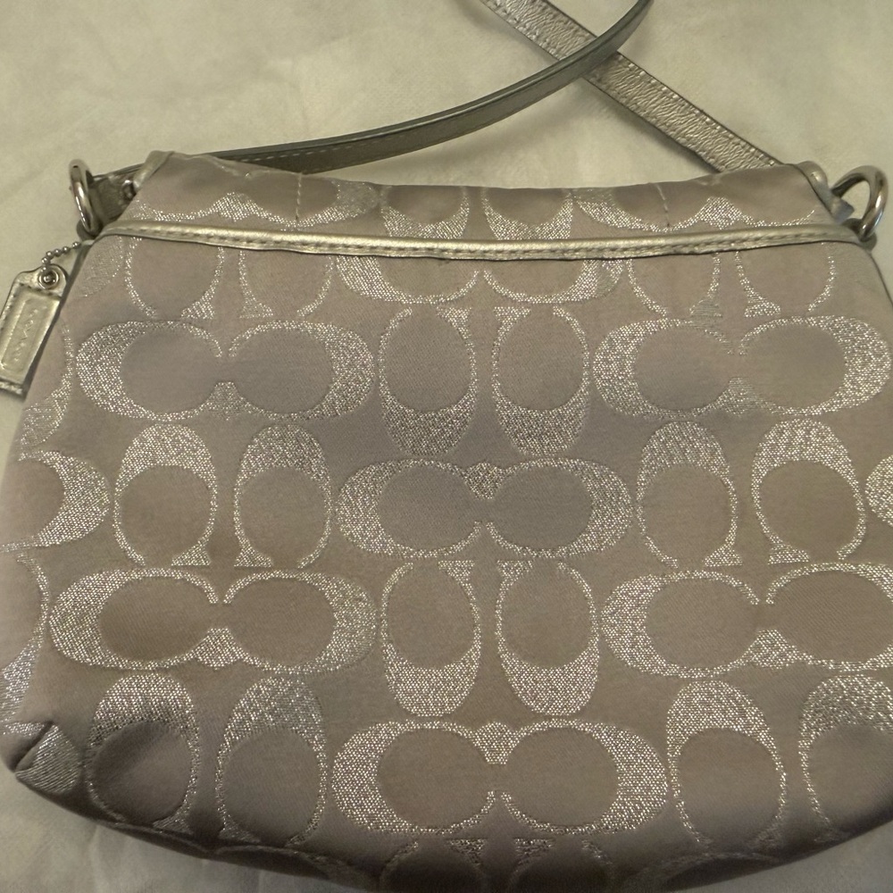 Coach Signature C Silver Metallic Crossbody Bag - Picture 14 of 16